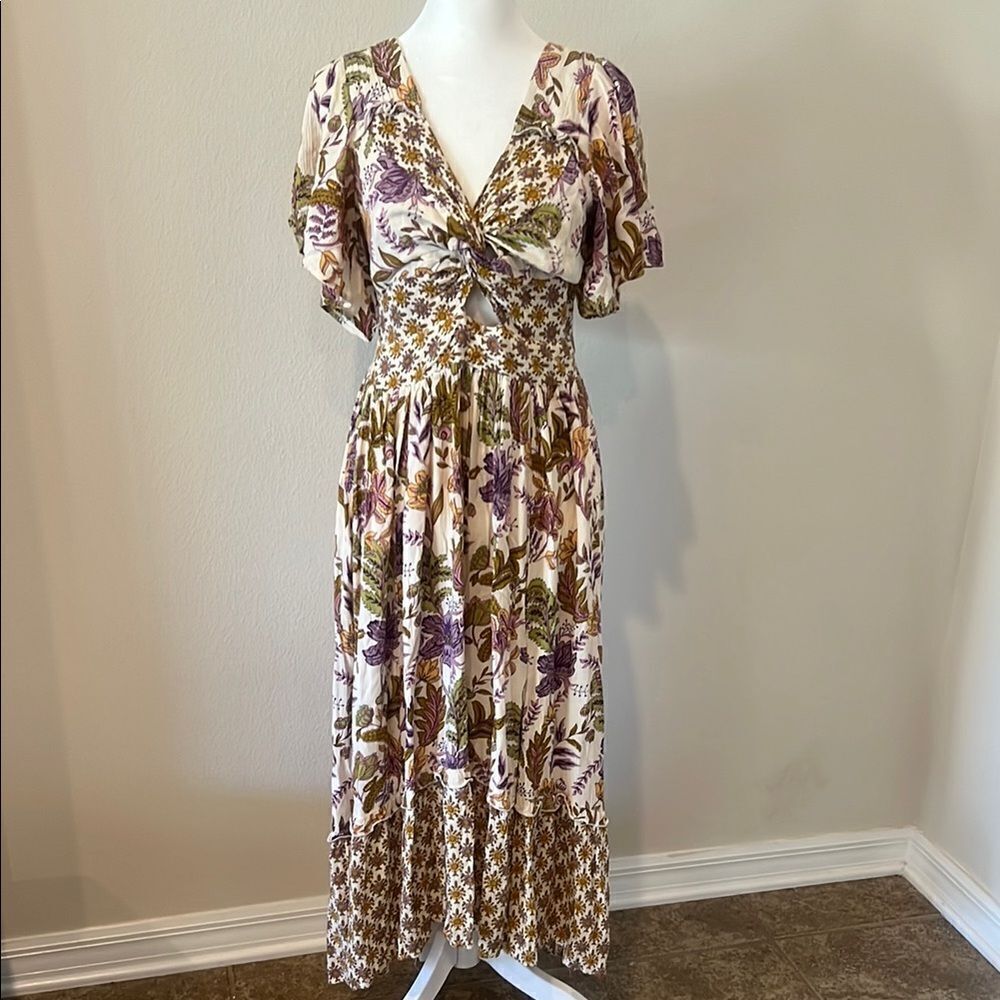 Floral Maxi Dress with Purple and Green Accents